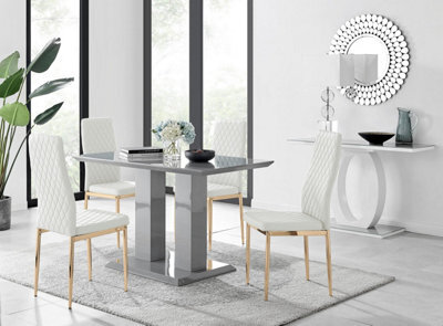 Furniturebox Uk Imperia 4 Grey Dining Table And 4 White Gold Leg Milan Chairs - image 1