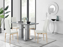 Furniturebox Uk Imperia 4 Grey Dining Table And 4 White Gold Leg Milan Chairs