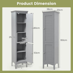 5-Tier Bathroom Tall Cabinet Double-Door Slim Storage Cupboard Grey - thumbnail 2