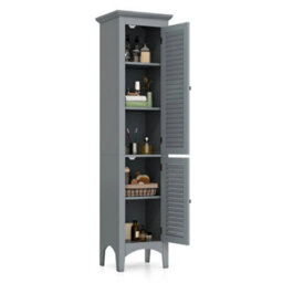 5-Tier Bathroom Tall Cabinet Double-Door Slim Storage Cupboard Grey - thumbnail 1