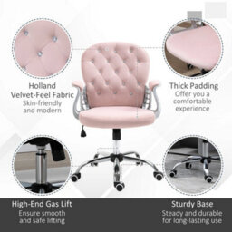 Chair Velour Diamond Tufted Padded Ergonomic Swivel Pink - thumbnail 4