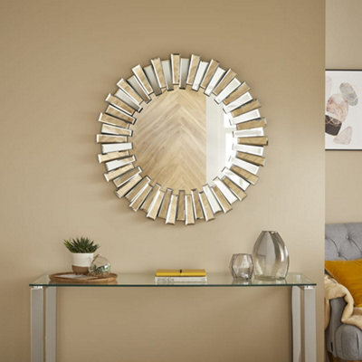 The Online Mirror Shop Wall Mirror Stella Starburst Round Silver Bevelled With Stylish Black Outline - H 80Cm X W 80Cm X D 3.5Cm - image 1