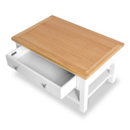 Farro White 85Cm Coffee Table With Drawer - Painted With Oak Top - By Roseland Furniture - thumbnail 4