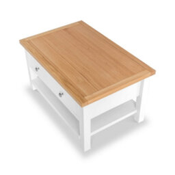 Farro White 85Cm Coffee Table With Drawer - Painted With Oak Top - By Roseland Furniture - thumbnail 5