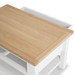 Farro White 85Cm Coffee Table With Drawer - Painted With Oak Top - By Roseland Furniture - thumbnail 6