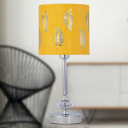 First Choice Lighting Set Of 2 Chrome Jewelled Table Lamps With Ochre Mustard Fern Shades - thumbnail 6