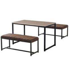 Hallowood Furniture Kempley Fixed Top Dining Table Set With 2 Brown Faux Leather Benches - thumbnail 8
