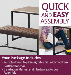 Hallowood Furniture Kempley Fixed Top Dining Table Set With 2 Brown Faux Leather Benches - thumbnail 7