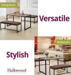 Hallowood Furniture Kempley Fixed Top Dining Table Set With 2 Brown Faux Leather Benches - thumbnail 6