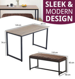 Hallowood Furniture Kempley Fixed Top Dining Table Set With 2 Brown Faux Leather Benches - thumbnail 3
