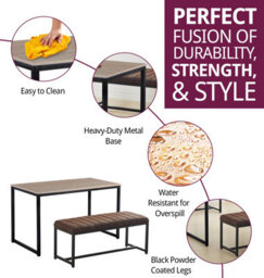 Hallowood Furniture Kempley Fixed Top Dining Table Set With 2 Brown Faux Leather Benches - thumbnail 2