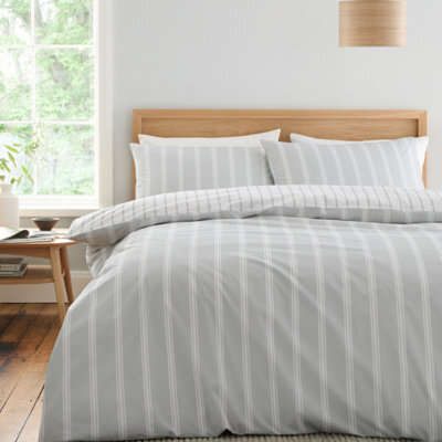 Bianca Fine Linens Ashford Stripe 200 Tc Cotton Percale Reversible Super King Duvet Cover Set With Pillowcases Silver Grey - image 1