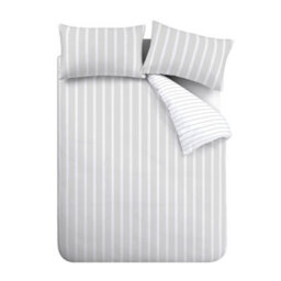 Bianca Fine Linens Ashford Stripe 200 Tc Cotton Percale Reversible Super King Duvet Cover Set With Pillowcases Silver Grey - thumbnail 6