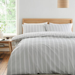Bianca Fine Linens Ashford Stripe 200 Tc Cotton Percale Reversible Super King Duvet Cover Set With Pillowcases Silver Grey - thumbnail 1