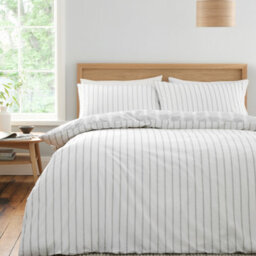 Bianca Fine Linens Ashford Stripe 200 Tc Cotton Percale Reversible Super King Duvet Cover Set With Pillowcases Silver Grey - thumbnail 2