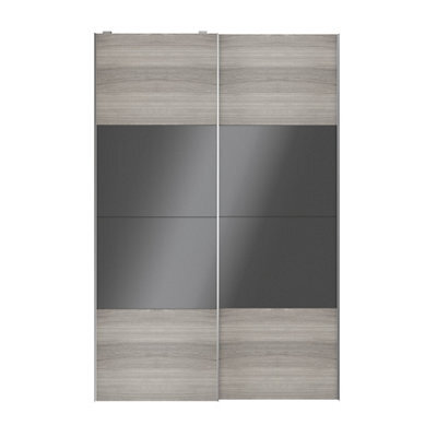 GoodHome Atomia Contemporary Panelled Non-Mirrored Grey & Anthracite Oak Effect High Gloss 2 Door Sliding Wardrobe Door Kit (H)2250mm (W)1500mm - image 1