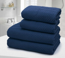 Velosso 4Pc Chevron Jacquard Cotton Hand And Bath Towel Set Soft & Absorbent Cotton Towels Navy