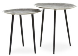 Orsina Silva Set Of Two Oak Effect Silver Top Side Tables