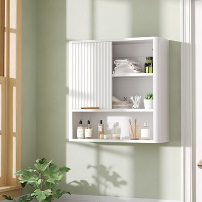 Thehotsale White Wall-Mounted Bathroom Cabinet Wooden Cabinet With Sliding Door - image 1