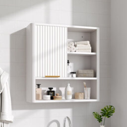 Thehotsale White Wall-Mounted Bathroom Cabinet Wooden Cabinet With Sliding Door - thumbnail 2