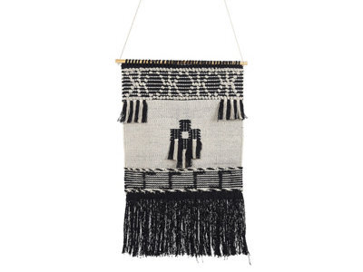 Beliani Beige Handwoven Cotton Wall Hanging With Tassels And Geometric Pattern 56 X 117 Cm - image 1