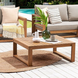 Beliani Garden Coffee Table Light - Certified Acacia Wood Rectangular 90 X 75 Cm Outdoor Patio - thumbnail 2