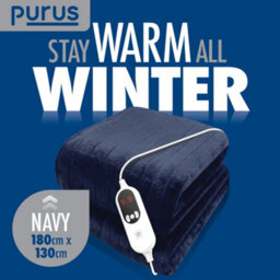 Purus Deluxe Navy Blue Xl Electric Throw Heated Double Over Electric Blanket Soft Fleece 9 Heat & 12 Timer Settings - thumbnail 7