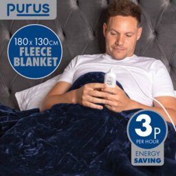 Purus Deluxe Navy Blue Xl Electric Throw Heated Double Over Electric Blanket Soft Fleece 9 Heat & 12 Timer Settings - thumbnail 3