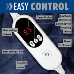 Purus Deluxe Navy Blue Xl Electric Throw Heated Double Over Electric Blanket Soft Fleece 9 Heat & 12 Timer Settings - thumbnail 4