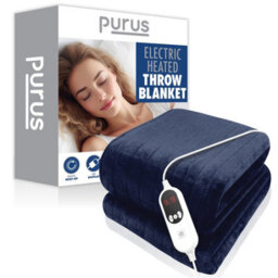 Purus Deluxe Navy Blue Xl Electric Throw Heated Double Over Electric Blanket Soft Fleece 9 Heat & 12 Timer Settings - thumbnail 1