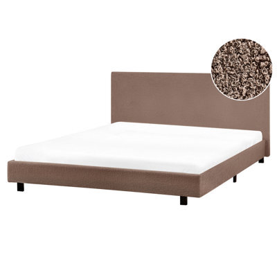 Beliani Bed Boucle Albi 180 X 200 Cm (Eu Super King) Brown - image 1