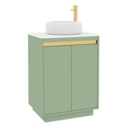 Royal Bathrooms Orion 600mm Mint Sage Floor Standing Plain White Countertop Vanity Unit 2 Door With Milan Basin & Brushed Brass Accent Trim - thumbnail 6