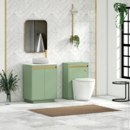 Royal Bathrooms Orion 600mm Mint Sage Floor Standing Plain White Countertop Vanity Unit 2 Door With Milan Basin & Brushed Brass Accent Trim - thumbnail 3