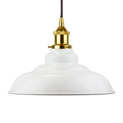 White St Edmund's Painted Dome Pendant Light With Gold Lamp Holder And Black Round Cable - Se Home - image 1