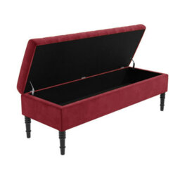 Safar 90Cm Ottoman Storage Bench - Plush Velvet Shoe Bench - Red Lined Upholstery Storage Footstool - thumbnail 5