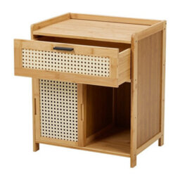 Drawer Bedside Table Wooden Rattan Home Side Storage Cabinet With Sliding Door - thumbnail 4