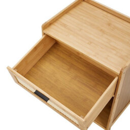 Drawer Bedside Table Wooden Rattan Home Side Storage Cabinet With Sliding Door - thumbnail 5