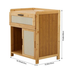 Drawer Bedside Table Wooden Rattan Home Side Storage Cabinet With Sliding Door - thumbnail 2