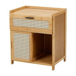 Drawer Bedside Table Wooden Rattan Home Side Storage Cabinet With Sliding Door - thumbnail 3
