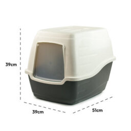 Kct Hooded Cat Loo Litter Tray Large Black Box For Kitten Enclosed Toilet With Hood Lid Scoop Cover Mess-Free Covered Plastic Deep - thumbnail 4