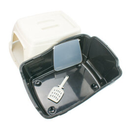 Kct Hooded Cat Loo Litter Tray Large Black Box For Kitten Enclosed Toilet With Hood Lid Scoop Cover Mess-Free Covered Plastic Deep - thumbnail 5