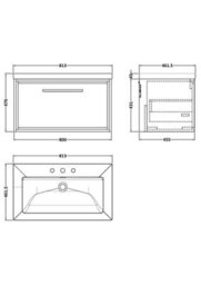 Balterley Longnor Modern Bathroom 1 Soft Close Drawer Wall Hung Vanity Unit With Fireclay Basin, Pebble Grey, 800mm - thumbnail 2