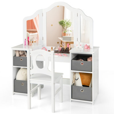 Gainoom Kids White Vanity Desk & Chair 2 In 1 Toddler Makeup Pretend Play Table Princess Dressing Table - image 1