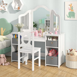 Gainoom Kids White Vanity Desk & Chair 2 In 1 Toddler Makeup Pretend Play Table Princess Dressing Table - thumbnail 4
