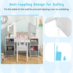 Gainoom Kids White Vanity Desk & Chair 2 In 1 Toddler Makeup Pretend Play Table Princess Dressing Table - thumbnail 5