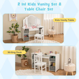 Gainoom Kids White Vanity Desk & Chair 2 In 1 Toddler Makeup Pretend Play Table Princess Dressing Table - thumbnail 6