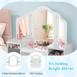 Gainoom Kids White Vanity Desk & Chair 2 In 1 Toddler Makeup Pretend Play Table Princess Dressing Table - thumbnail 7