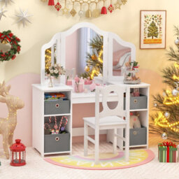 Gainoom Kids White Vanity Desk & Chair 2 In 1 Toddler Makeup Pretend Play Table Princess Dressing Table - thumbnail 3