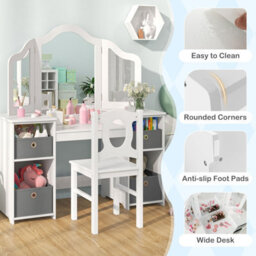 Gainoom Kids White Vanity Desk & Chair 2 In 1 Toddler Makeup Pretend Play Table Princess Dressing Table - thumbnail 8