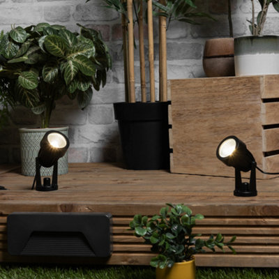 Litecraft Sitka Black 3W Led Outdoor 4 X Spike Light Kit With Photocell Sensor - image 1